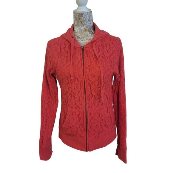 Aéropostale Pink Lace Hoodie Sweatshirt Lightweight Jacket - Picture 3 of 12